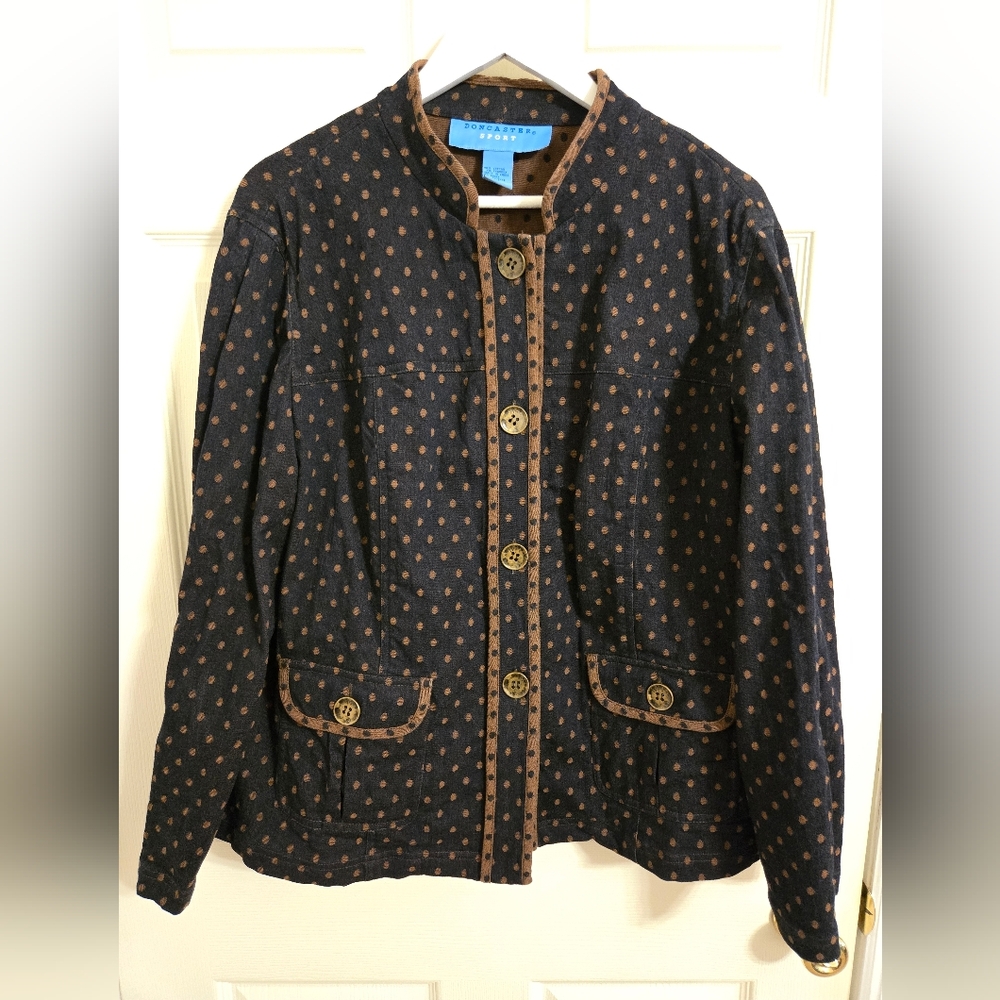 Doncaster Sport Women's Blue and Brown Polka Dot Button Front Jacket Size 16W